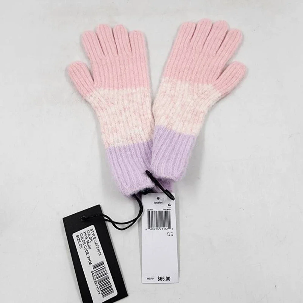 Jocelyn Color Block Ribbed Wool Blend Gloves Women's One Size Pink Multi Pull On